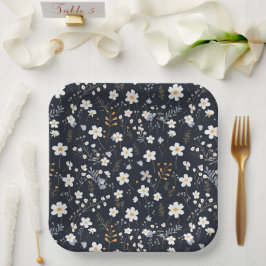 Black Minimalistisch Gentle Garden Wildblumen Kind Pappteller