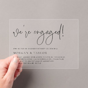 Black Minimalistisch Handwriting-Engagement-Partei Acryleinladungen