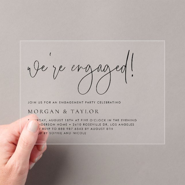 Black Minimalistisch Handwriting-Engagement-Partei Acryleinladungen (Insitu (Handheld))