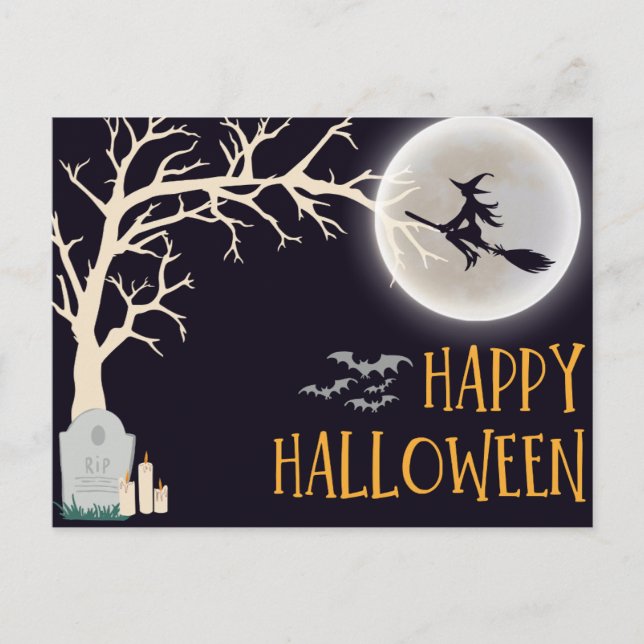 Black Minimalistisch Happy Halloween Postkarte (Vorderseite)