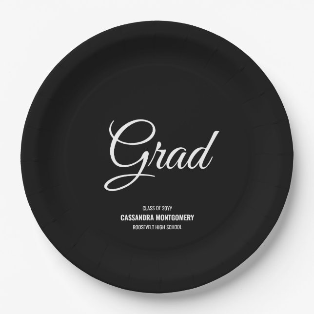 Black Minimalistisch Modern Graduation Party Pappteller (Vorderseite)