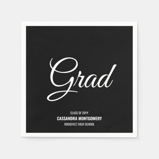 Black Minimalistisch Modern Graduation Party Serviette (Vorderseite)
