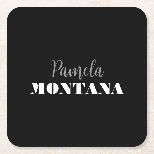 Black Minimalistisch Personal Modern Rechteckiger Pappuntersetzer (Vorderseite)