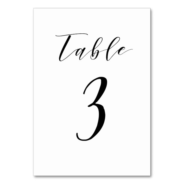 Black Minimalistisch Script Wedding Tischnummer (Vorderseite)