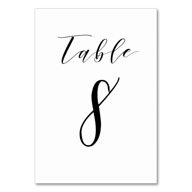 Black Minimalistisch Script Wedding Tischnummer (Vorderseite)