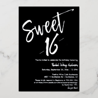 Black Minimalistisch Sweet 16. Geburtstagsparty Si Folieneinladung