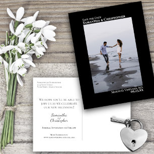 Black Minimalistisch Wedding Foto Save the Date Ankündigungspostkarte