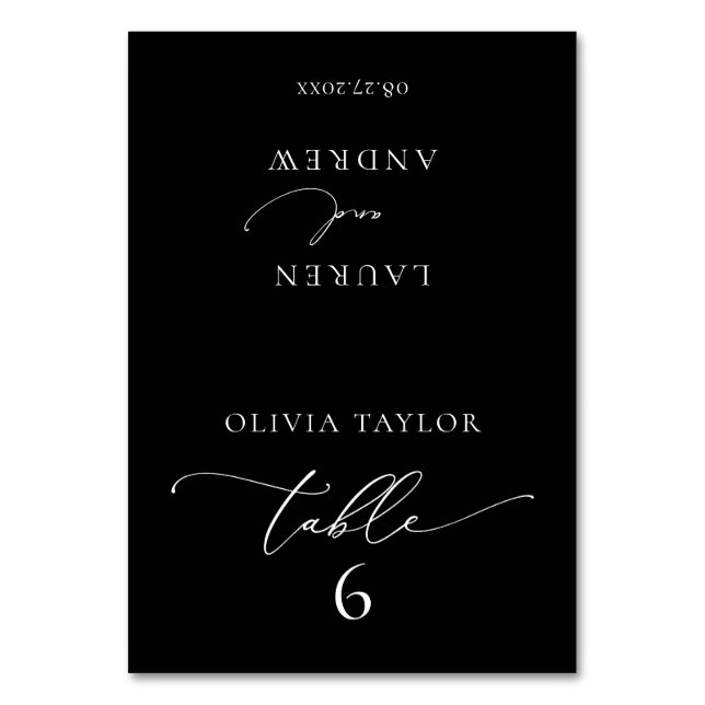 Black Minimalistisch Wedding Tischnummer (Vorderseite)