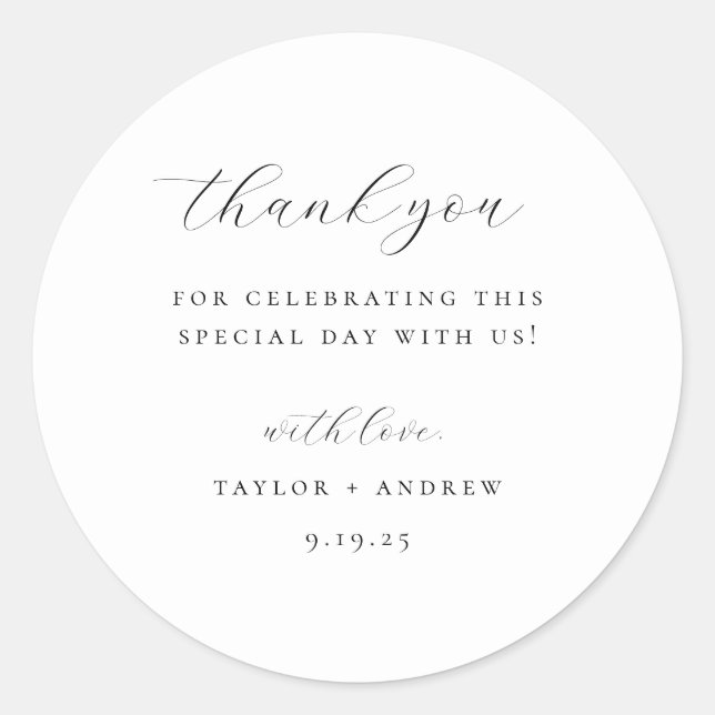 Black Minimalistisch Wedding Vielen Dank Runder Aufkleber (Vorderseite)