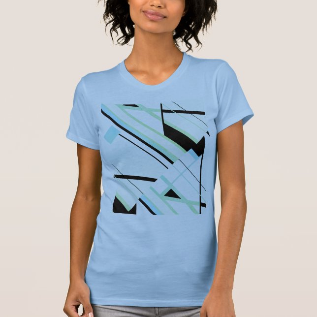 Black Mint Aqua Diagonal Lines Abstraktes Design T-Shirt (Vorderseite)