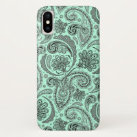 Black & Mint Green V Floral Paisley