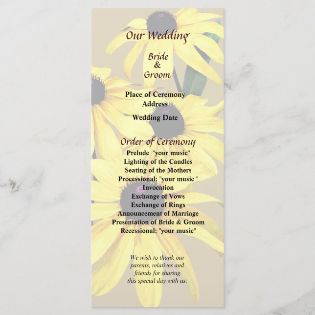 Black Mit Augen Susansin a Row Wedding Program Programm (Vorderseite)