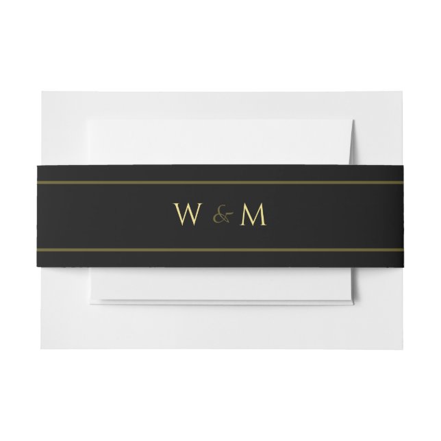 Black Mit Monogramm Dark Moody Wedding Einladungsbanderole (Vorderseite Beispiel)