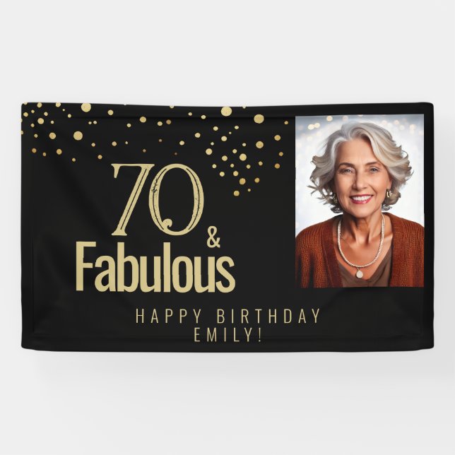 Black Modern 70 und fabelhaftes Birthday Foto Banner (Horizontal)