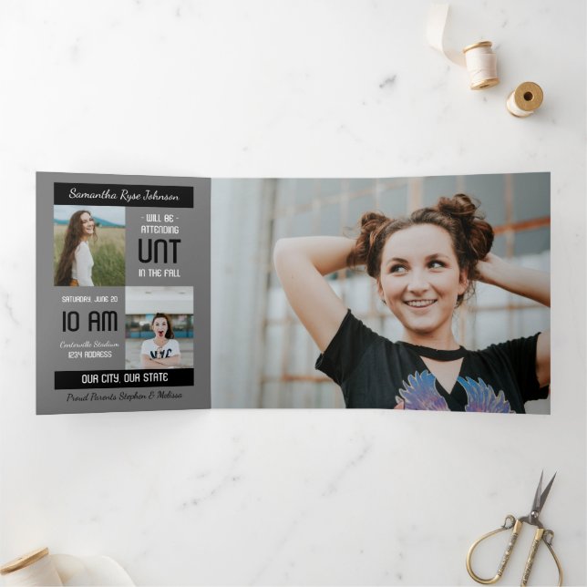 Black Modern Block 5-Foto-Abschluss Dreifach Gefaltete Einladung (Innenseite)