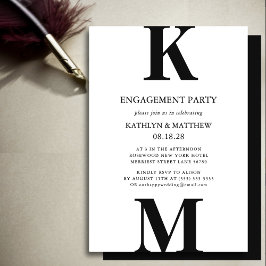Black Modern Bold Monogram Engagement Party Einladung