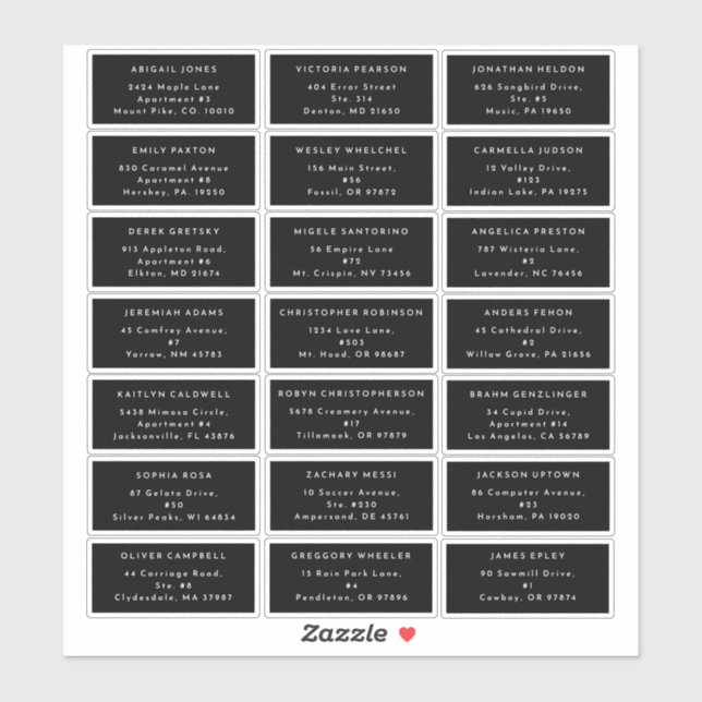 Black Modern Bold Wedding Guest Address Sticker (Blatt)