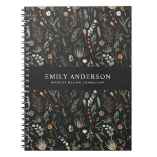 black modern botanical elegant contemporary notizblock