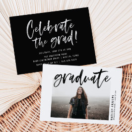 Black Modern Brushed Script Graduation Party Einladung