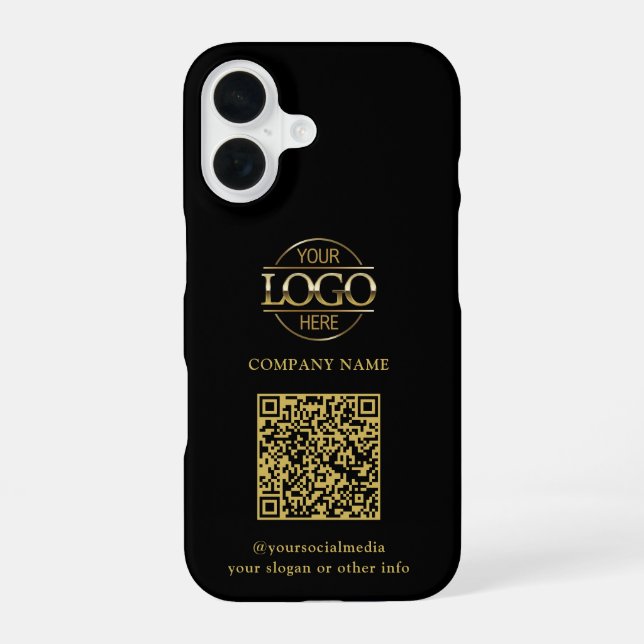 Black Modern Business Logo & QR Code Promotional iPhone 16 Hülle (Rückseite)