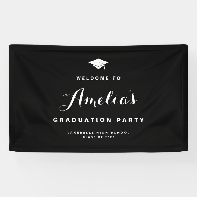 Black Modern Calligraphy Abschluss Banner (Horizontal)
