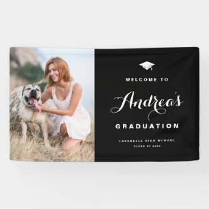 Black Modern Calligraphy Foto Abschluss Willkommen Banner