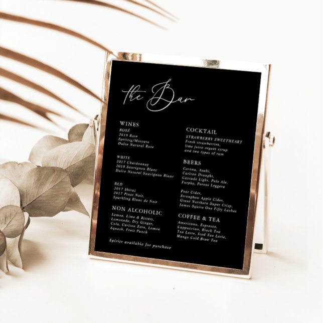 Black Modern Calligraphy Wedding Bar Menu (Von Creator hochgeladen)