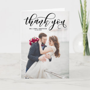 Black Modern Calligraphy Wedding Foto Vielen Dank Dankeskarte