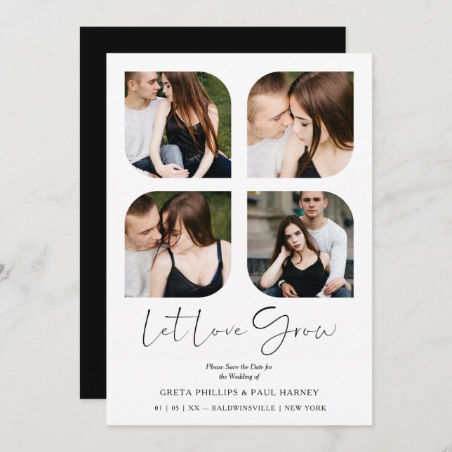 Black Modern Chic Clover Collage 4 Photos Wedding (Vorne/Hinten)