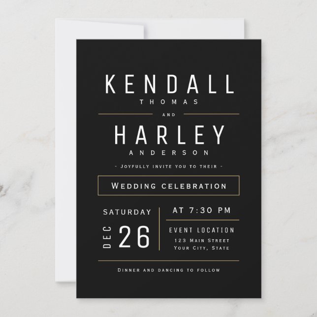Black Modern Chic Simple Typografy Foto Wedding Einladung (Vorderseite)
