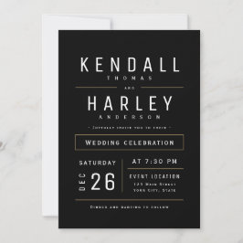 Black Modern Chic Simple Typografy Foto Wedding Einladung