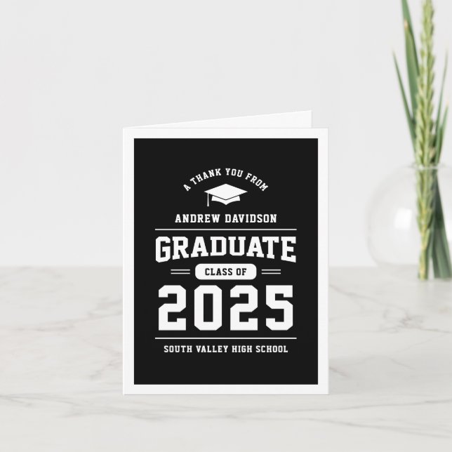 Black Modern Class of 2025 Abschluss Blank Dankeskarte (Vorderseite)