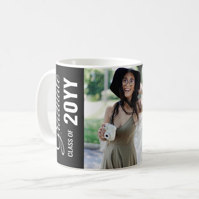 Black Modern Classic Foto Graduation Party Kaffeetasse (Vorderseite Links)