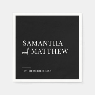 Black Modern Couple Names Wedding Serviette