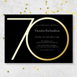Black Modern Custom Minimalistisch 70. Geburtstag Folieneinladung