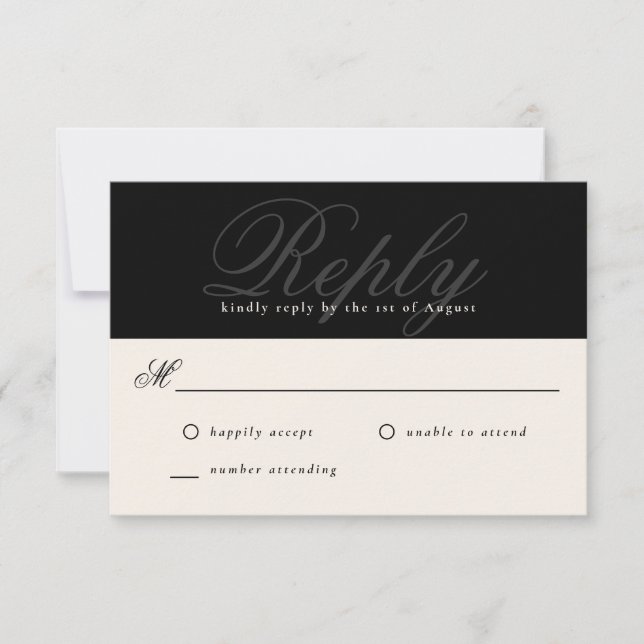 Black Modern Elegant Minimal Monogram Wedding RSVP (Vorderseite)