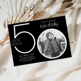 Black Modern Foto 50. Geburtstag Einladung