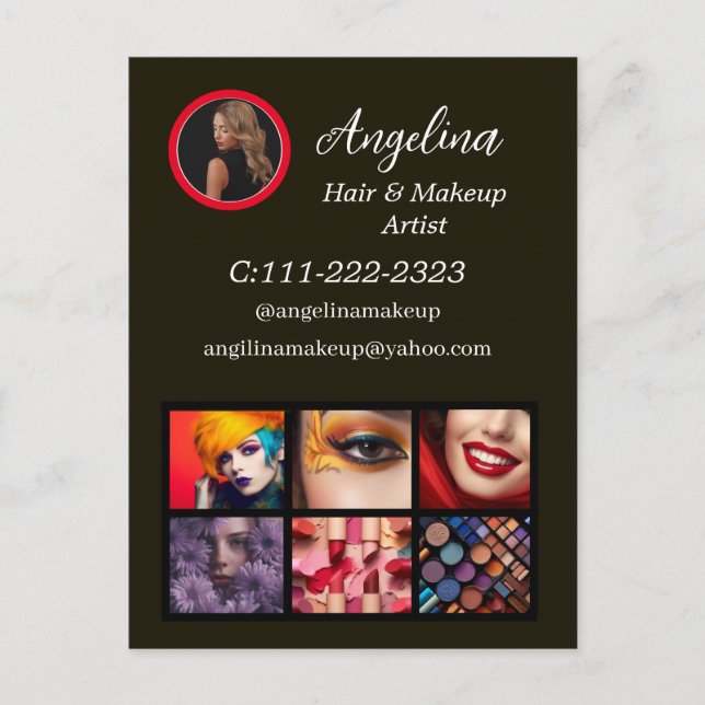 Black Modern Foto Makeup Künstler Postkarte (Vorderseite)