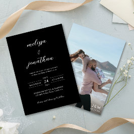 Black Modern Foto Script Monogram Wedding Einladung