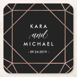 Black Modern Geometric Diamond Wedding Rechteckiger Pappuntersetzer