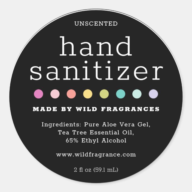 Black Modern Hand Sanitizer Soap Markenzeichen Runder Aufkleber (Vorderseite)