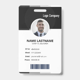 Black Modern ID Identification Card Photo Badge Ausweis