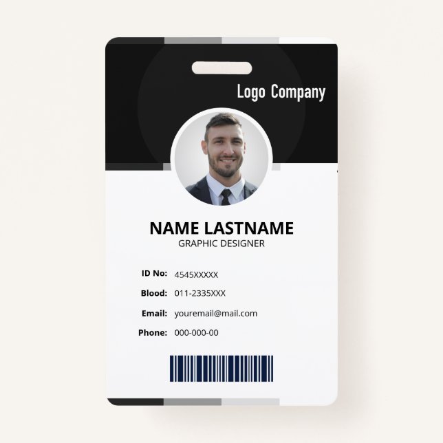 Black Modern ID Identification Card Photo Badge Ausweis (Vorderseite)