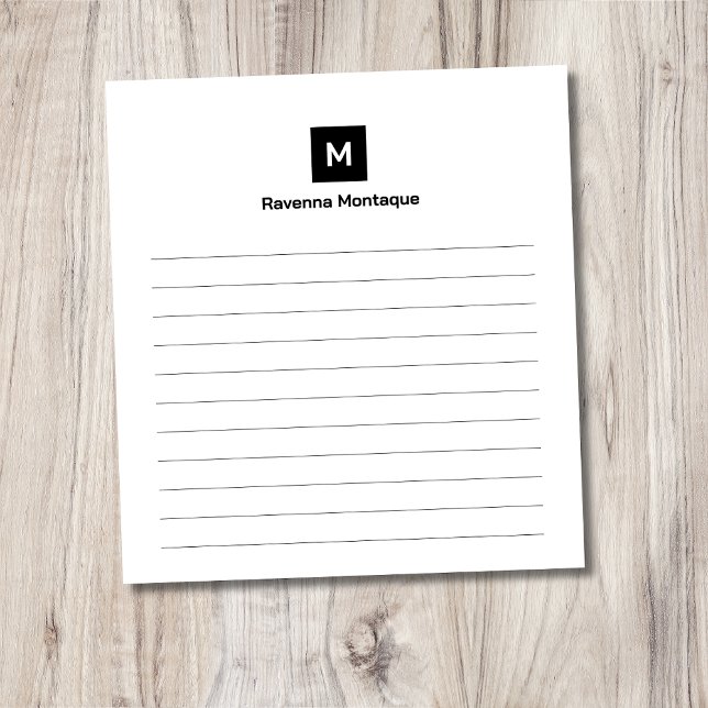 Black Modern Lined Chic Trendy Monogram  Notizblock (Von Creator hochgeladen)