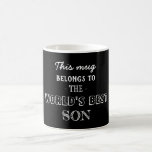 Black Modern Minimal Geschenk Belongs Bester Sohn Kaffeetasse<br><div class="desc">Black Modern Minimal Geschenk Belongs Bester Sohn</div>