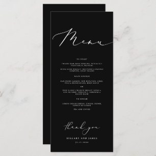 Black Modern Minimalistisch Calligraphy Wedding Di Menükarte