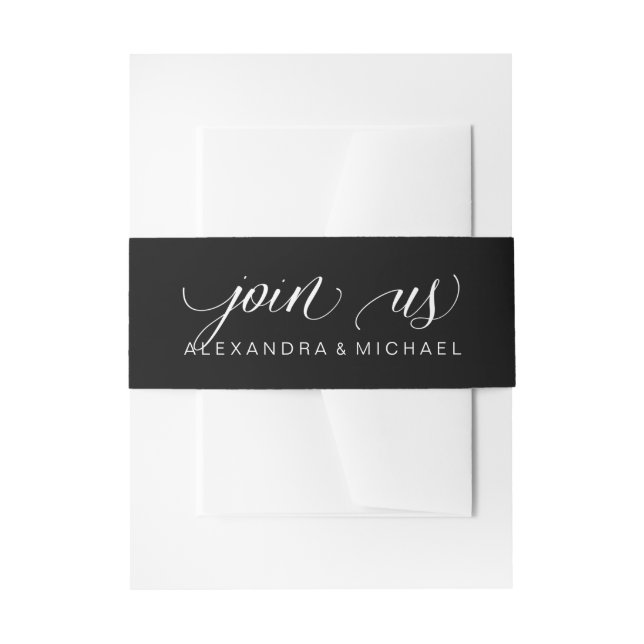 Black Modern Minimalistisch Calligraphy Wedding Einladungsbanderole (Vorderseite Beispiel)