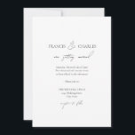 Black Modern Minimalistisch Classic Wedding Einlad Einladung<br><div class="desc">Schwarz-Weiß moderne minimalistische klassische Hochzeitseinladung. Klassischer Block und schlichter Text mit modernem,  handgeschriebenem Skript kombiniert mit klassischem und modernem Kontext. Zurück ist schwarz. Um das Layout zu ändern,  klicken Sie auf Anpassen,  Bearbeiten. Verwenden Sie Cntl.,  um mehrere Bereiche gleichzeitig auszuwählen und zu verschieben.</div>