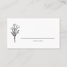 Black Modern Minimalistisch Floral Bouquet Wedding Platzkarte