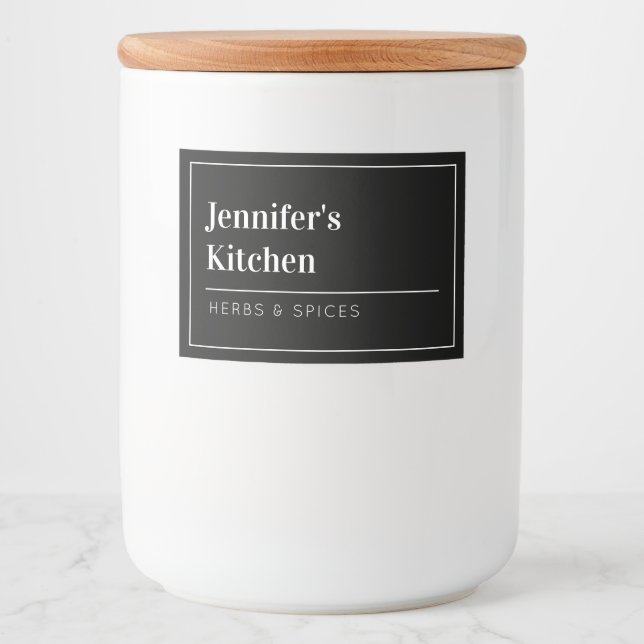 Black Modern Minimalistisch Kitchen Lebensmitteletikett (Vorderseite)